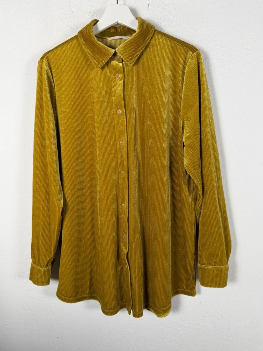 Soft Surroundings Womens Corduroy Shirt Gold Velvet Button Up Medium Long Sleeve